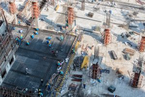 High angle construction workers