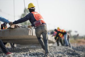 Laborer working on construction site