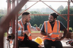 Laborers having lunch on a jobsite